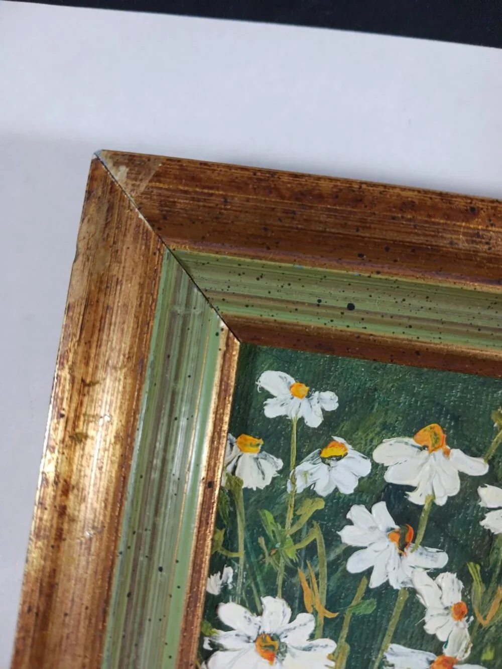 Vintage Oil Painting Daisy By Rene Small Framed Wall Decor